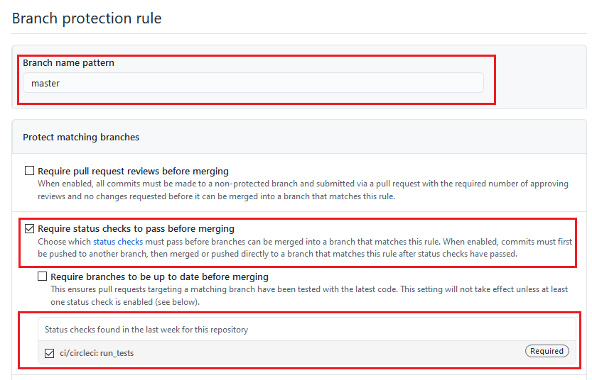 Github branch protection rule